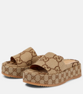 Gucci Women's Maxi GG Canvas Platform Slide Sandals Camel Brown