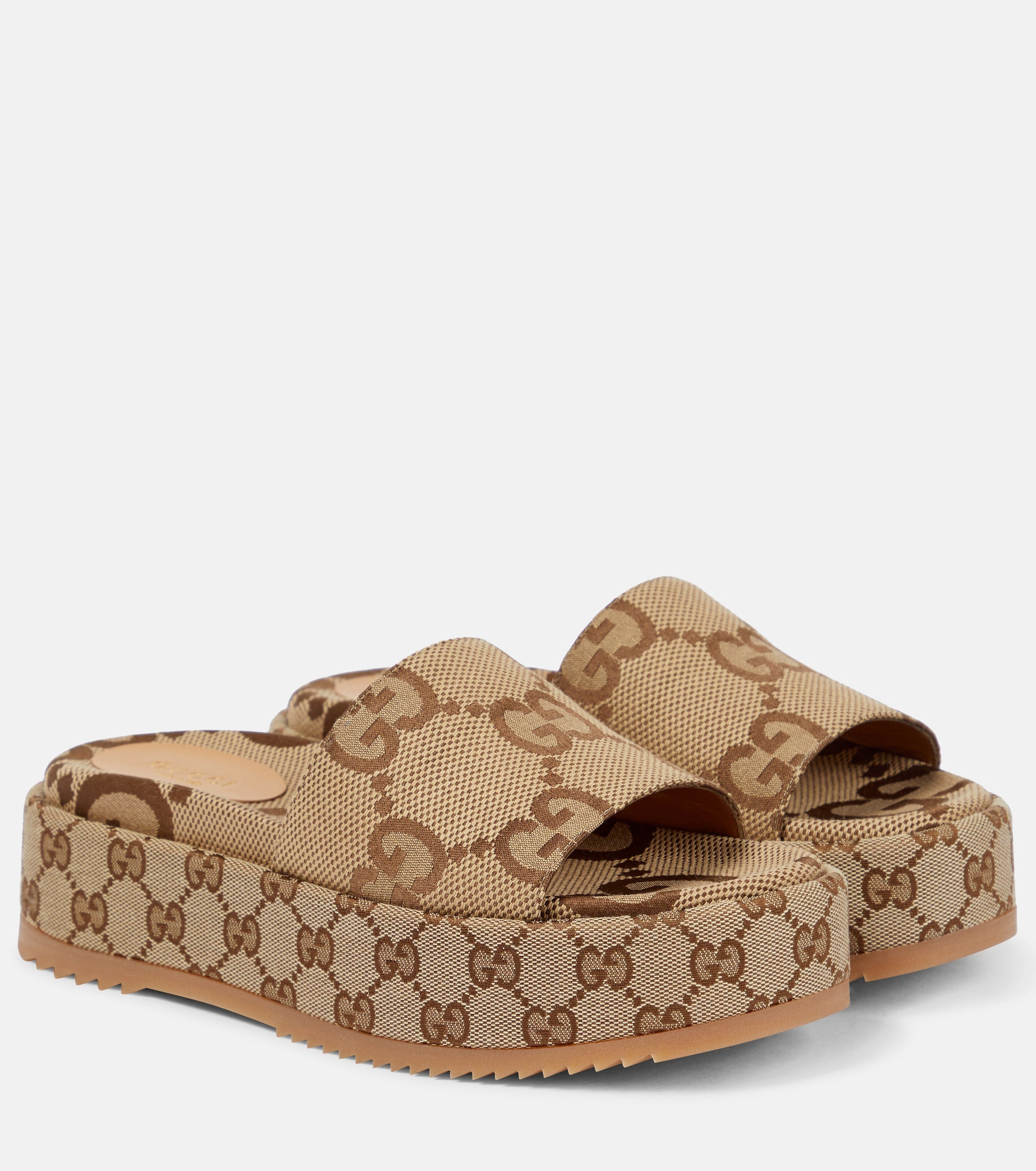 Gucci Women's Maxi GG Canvas Platform Slide Sandals Camel Brown