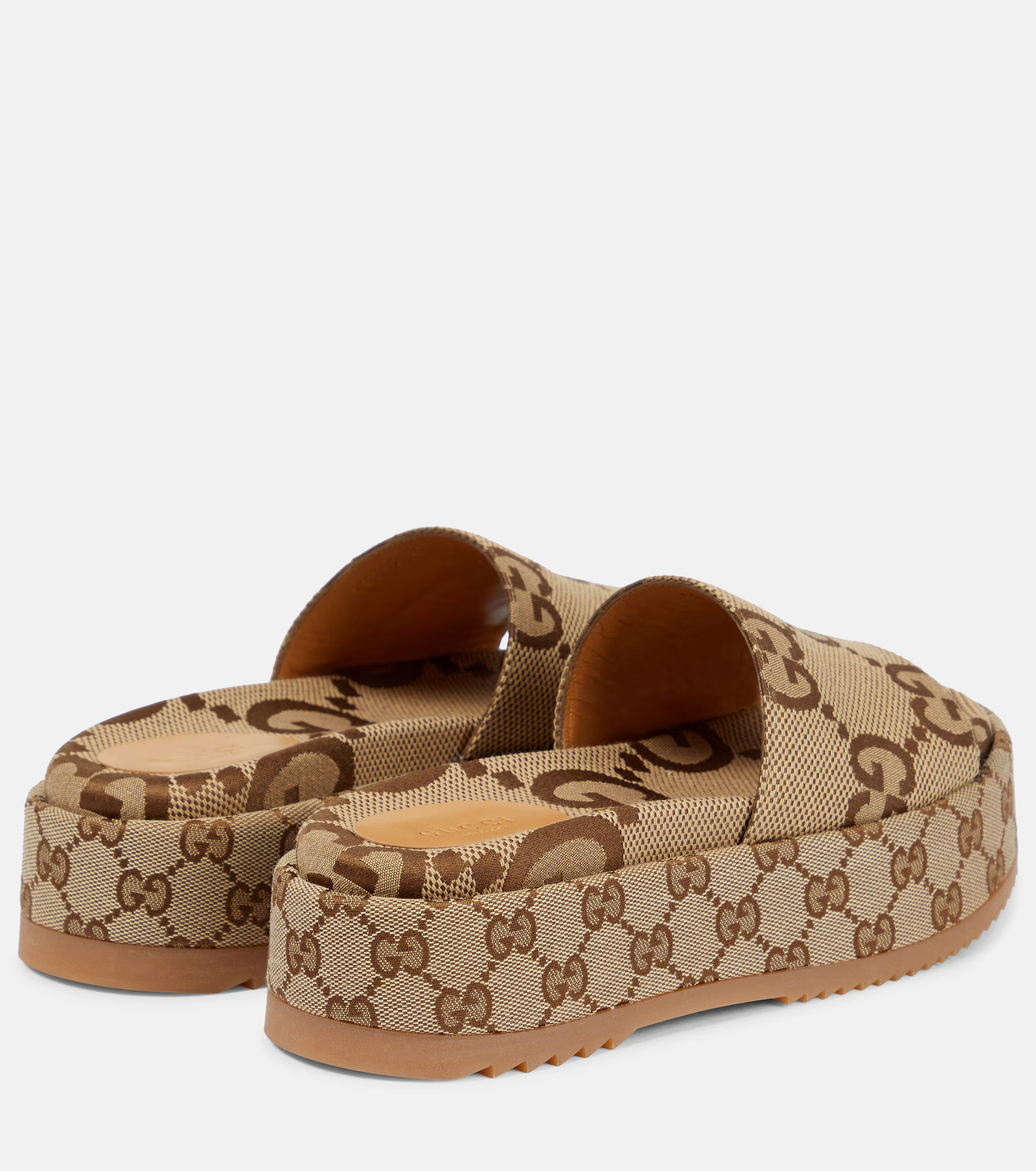 Gucci Women's Maxi GG Canvas Platform Slide Sandals Camel Brown