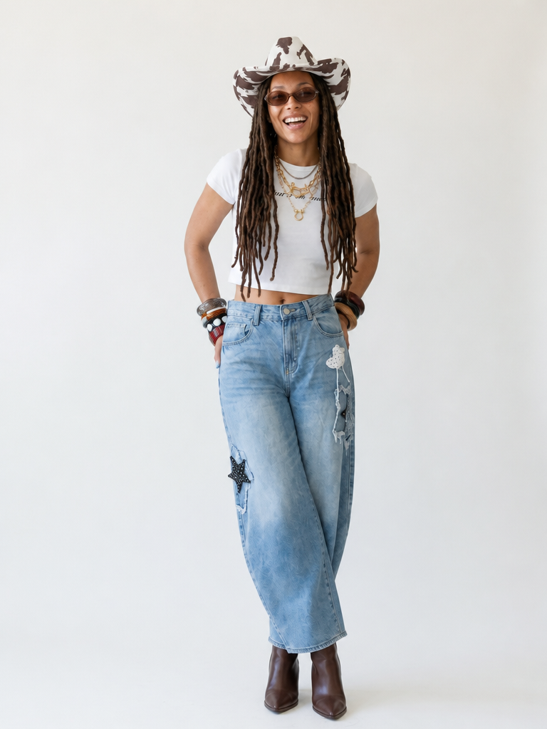 Audacious Star Patched Baggy Jeans