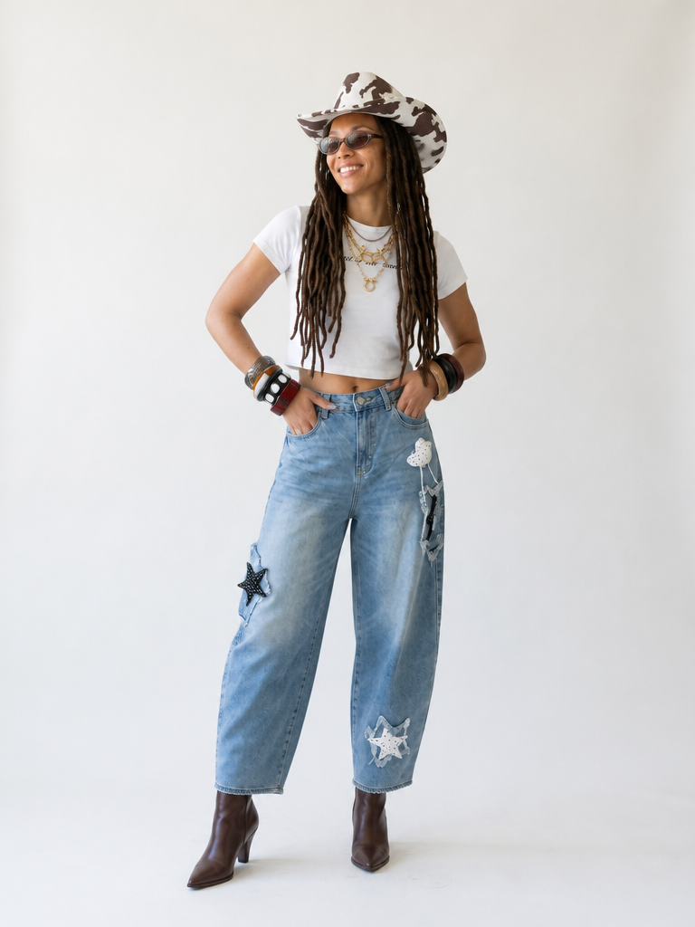 Audacious Star Patched Baggy Jeans