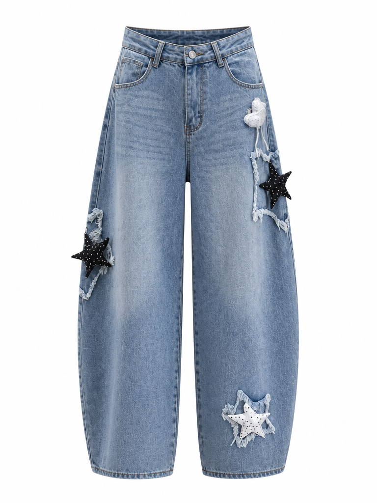Audacious Star Patched Baggy Jeans