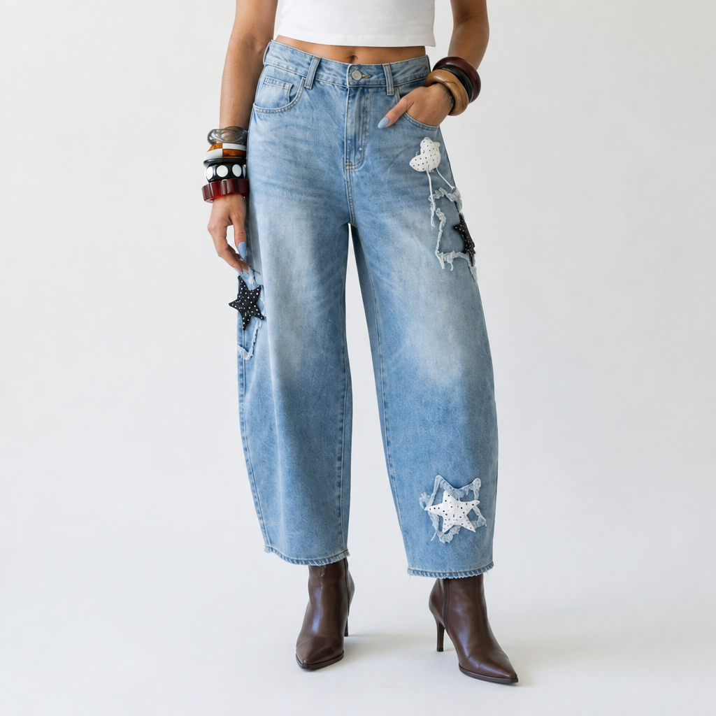 Audacious Star Patched Baggy Jeans