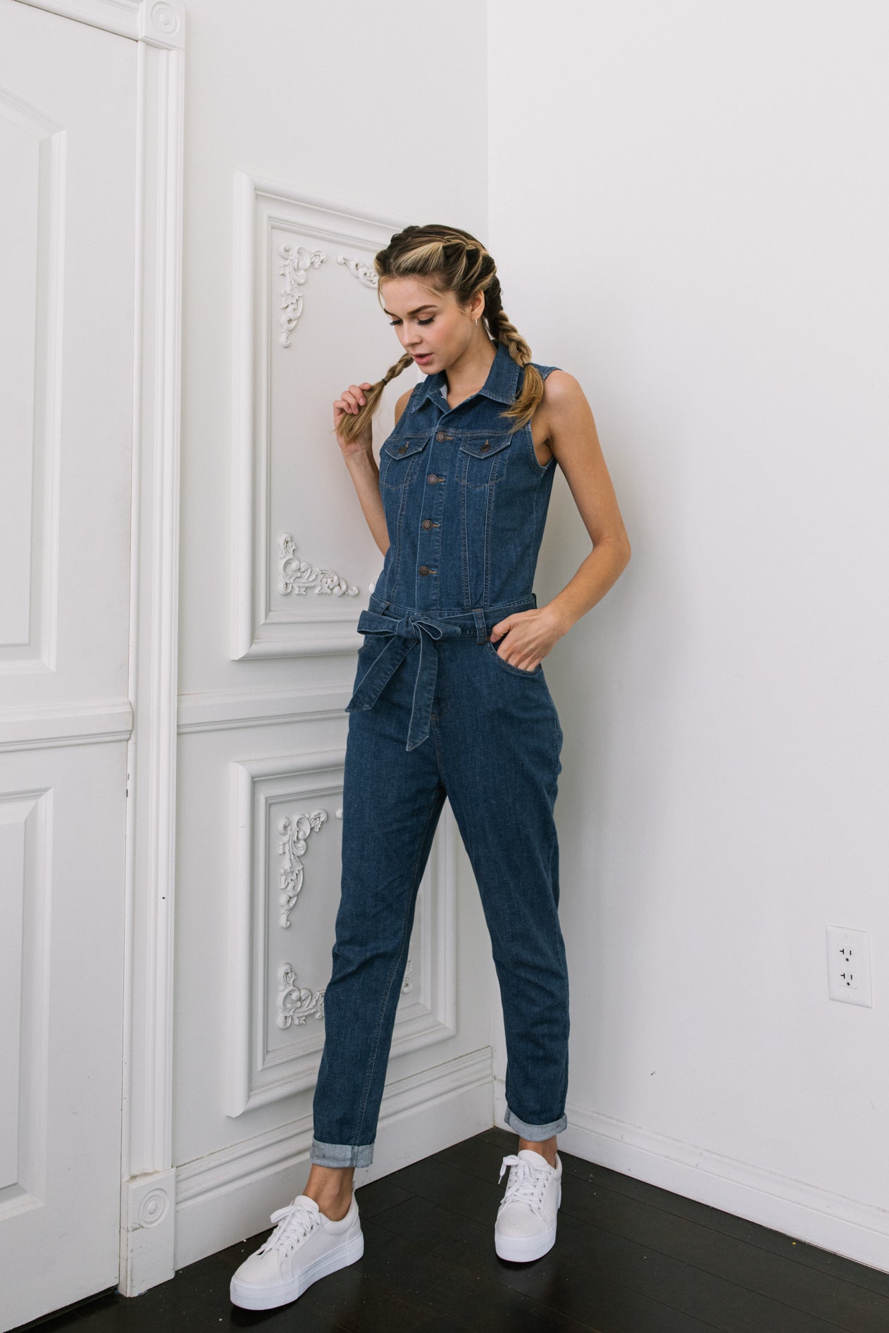 Sleeveless Denim Jumpsuit