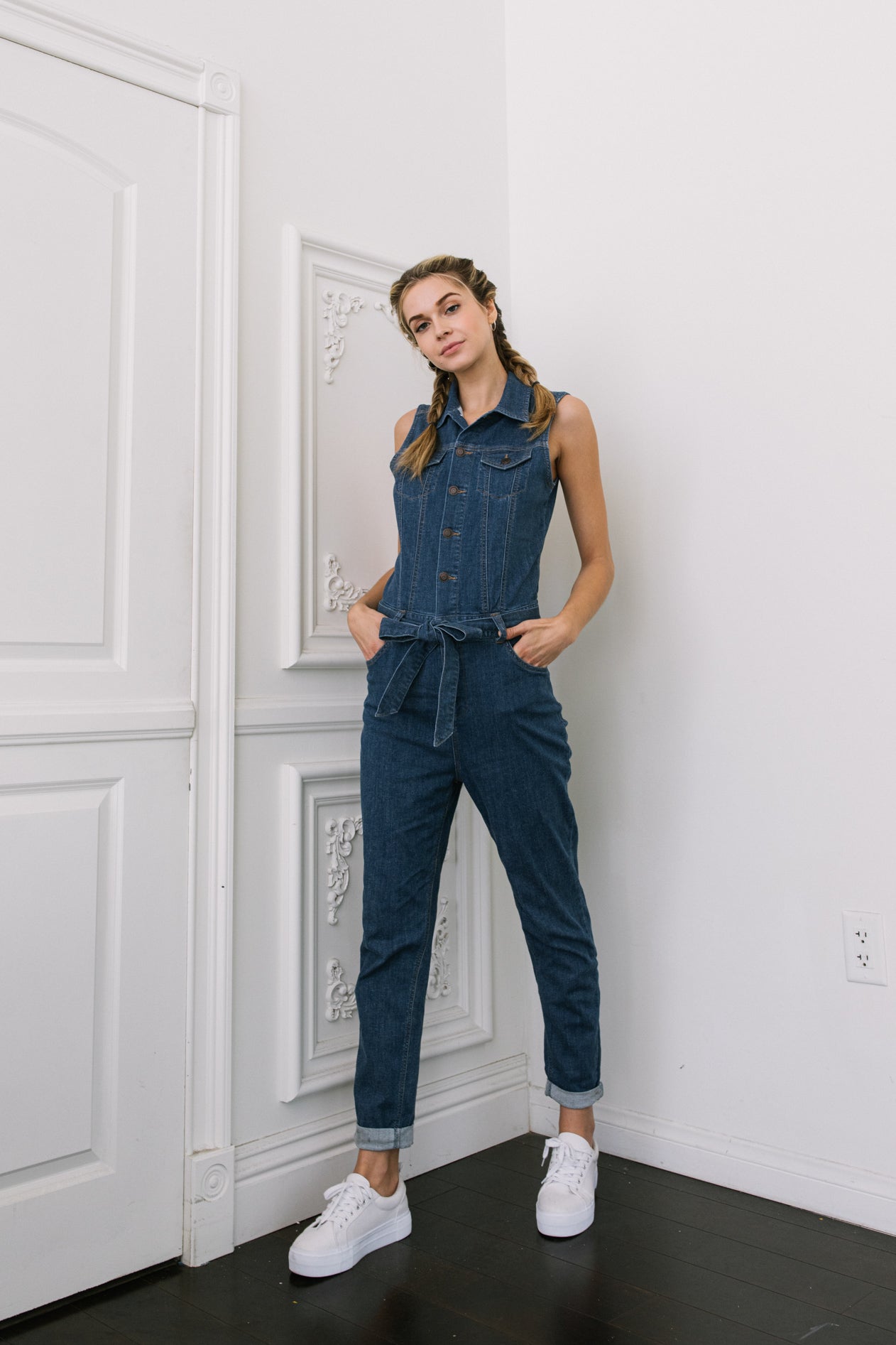 Sleeveless Denim Jumpsuit