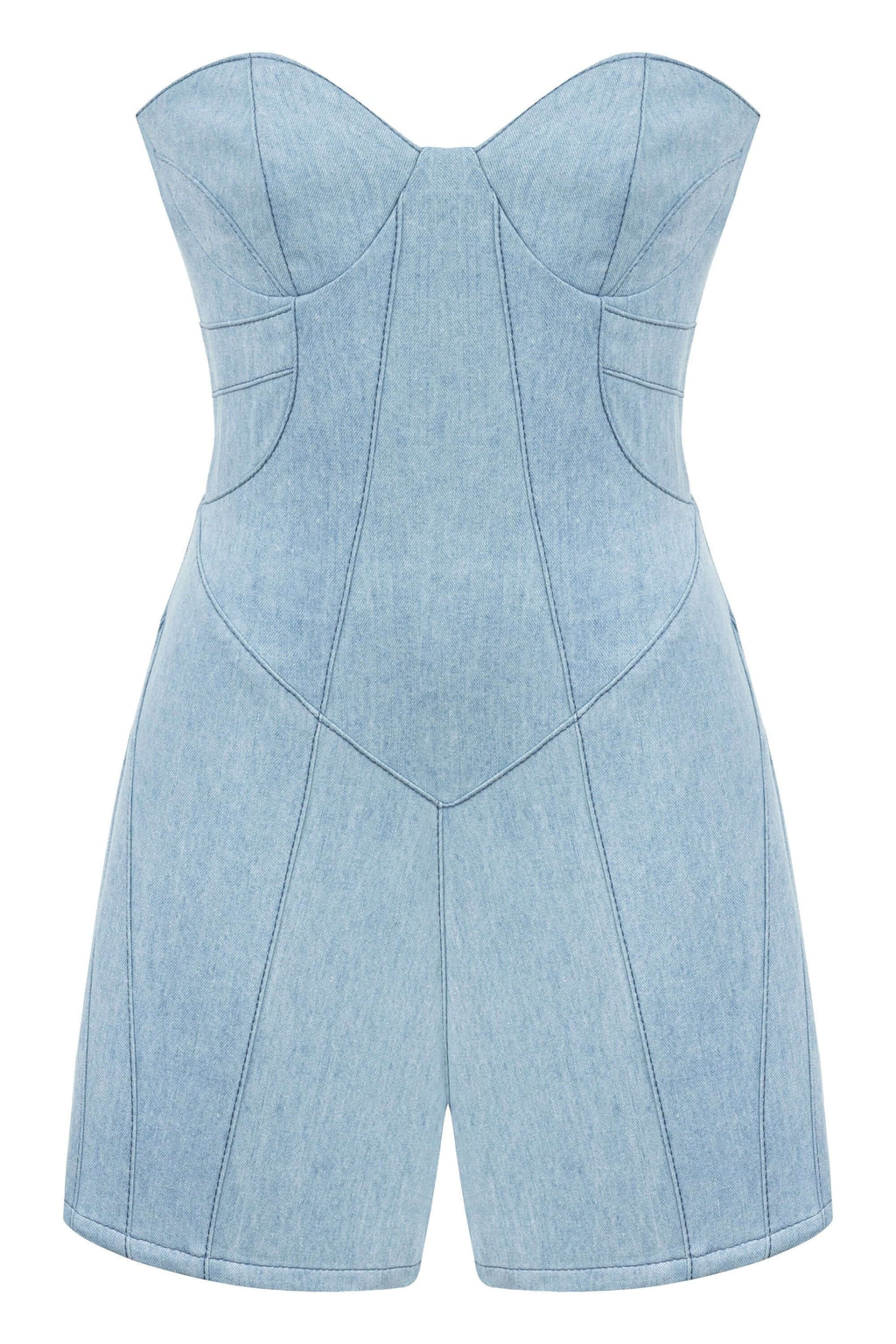 JENDUE Marvel Mini Denim Jumpsuit - Strapless & Chic