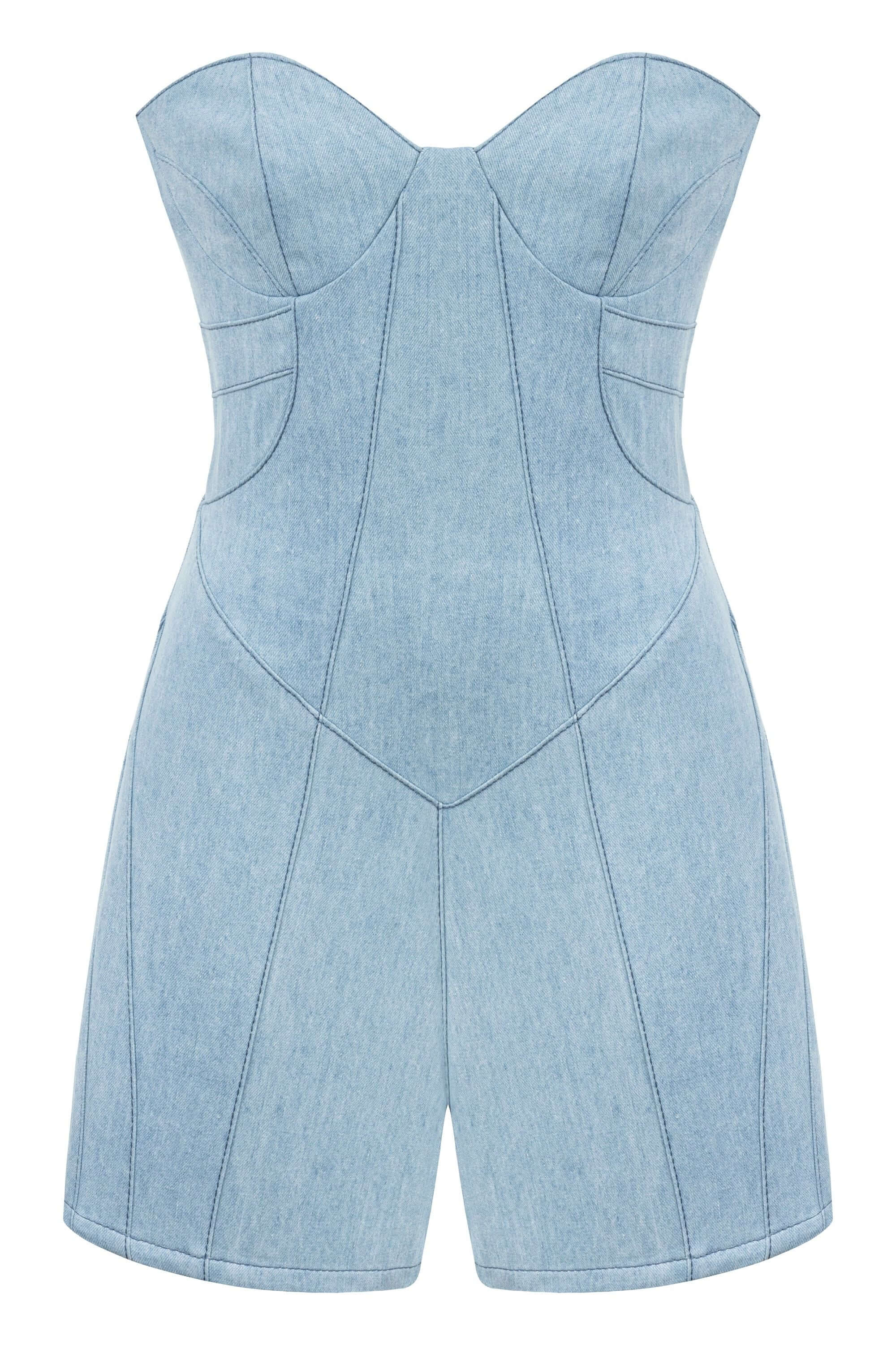 JENDUE Marvel Mini Denim Jumpsuit - Strapless & Chic
