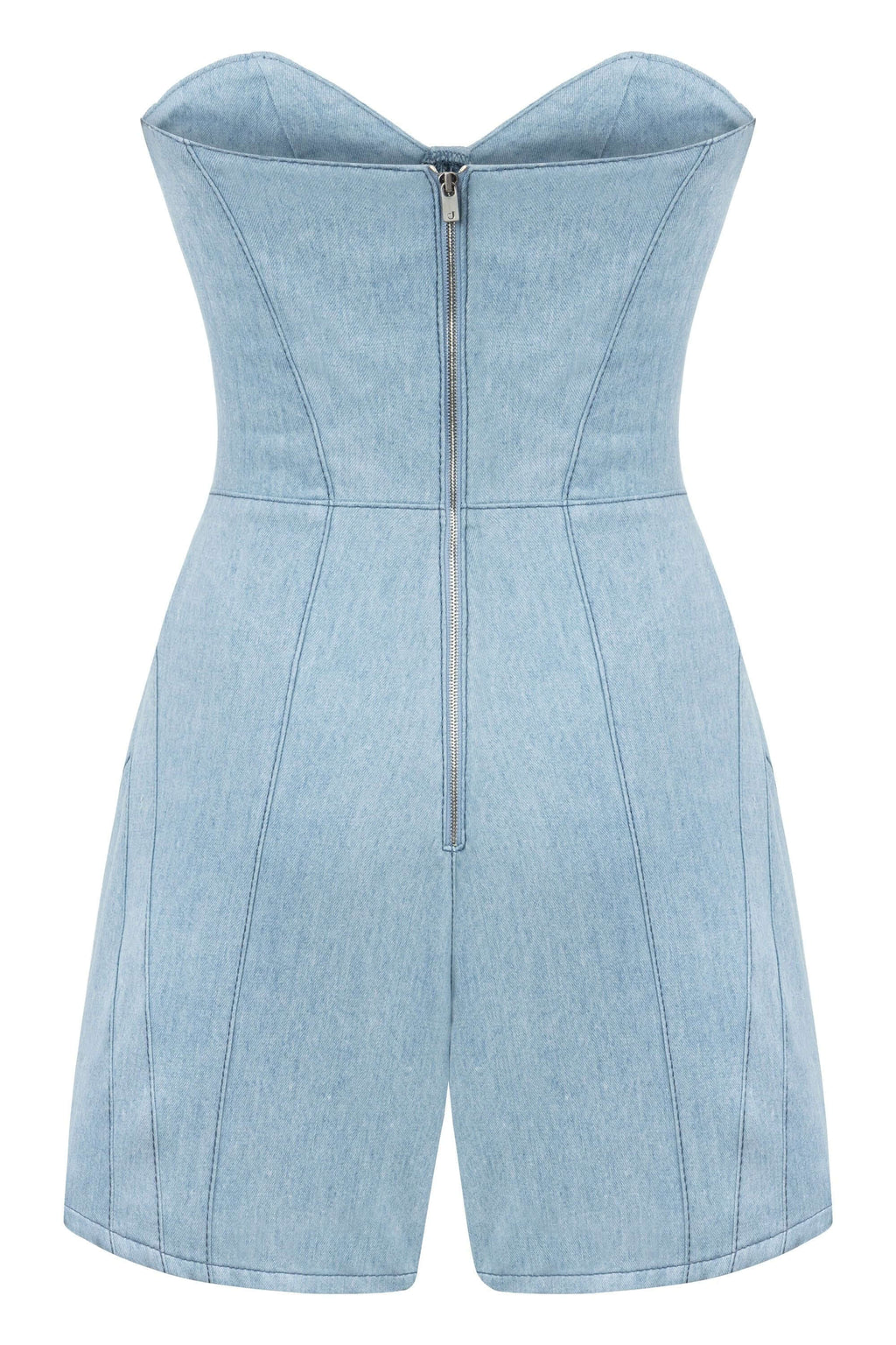 JENDUE Marvel Mini Denim Jumpsuit - Strapless & Chic