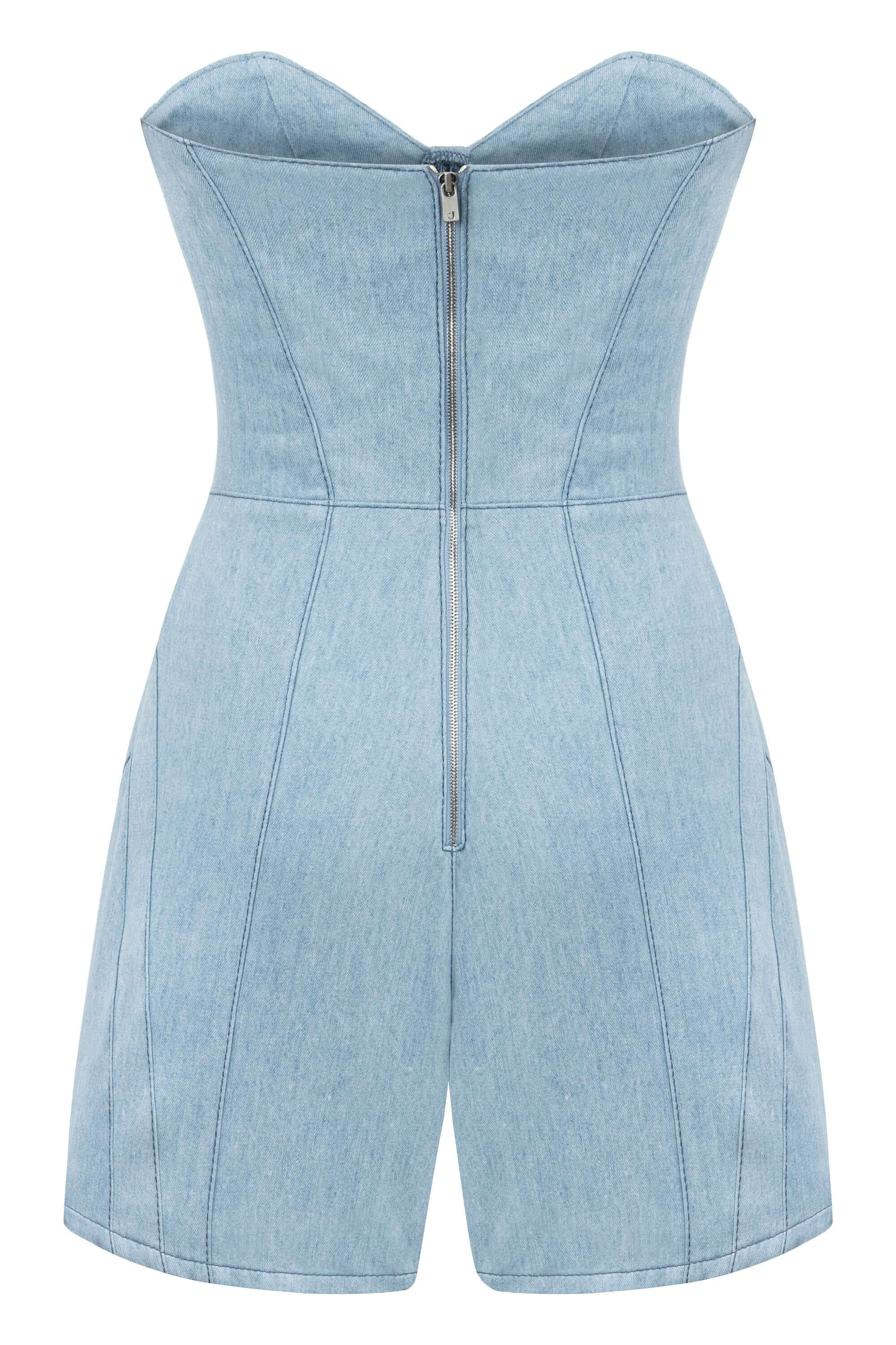 JENDUE Marvel Mini Denim Jumpsuit - Strapless & Chic