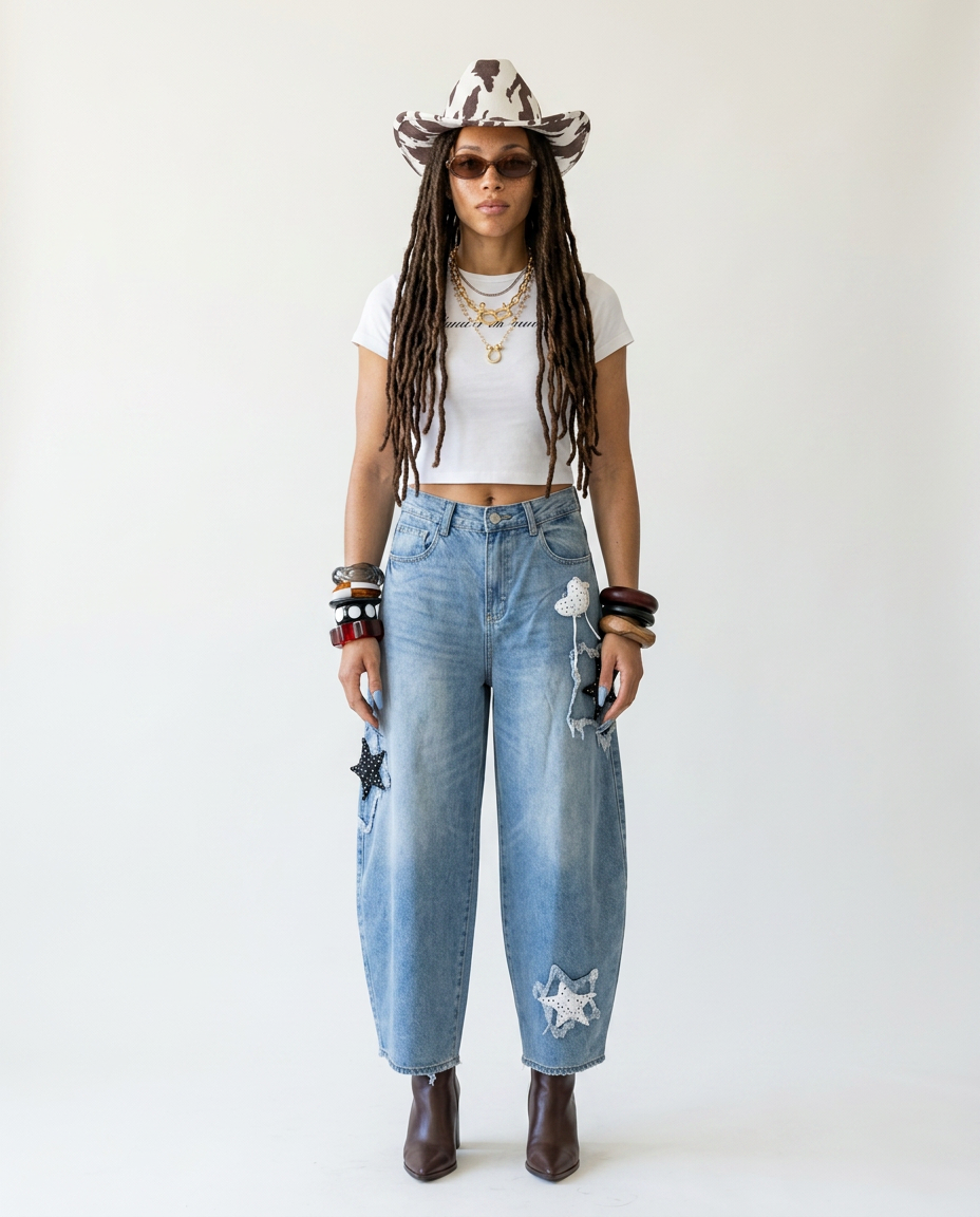 Audacious Star Patched Baggy Jeans